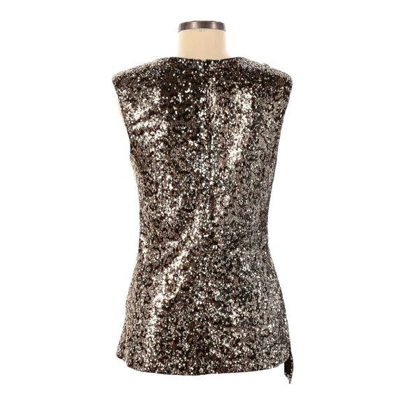 Elie Tahari Gold Sequin Draped V-Neck Blouse Top 8 NWT $245 Party Holiday Glam - Picture 2 of 10